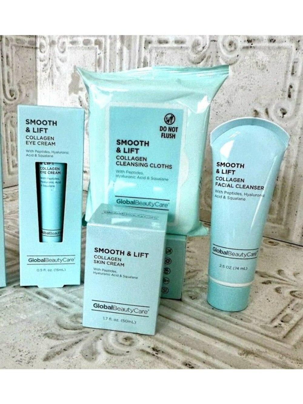 Smooth & Lift Collagen Cleansing Cloths, Eye Cream & Skin Cream Peptides